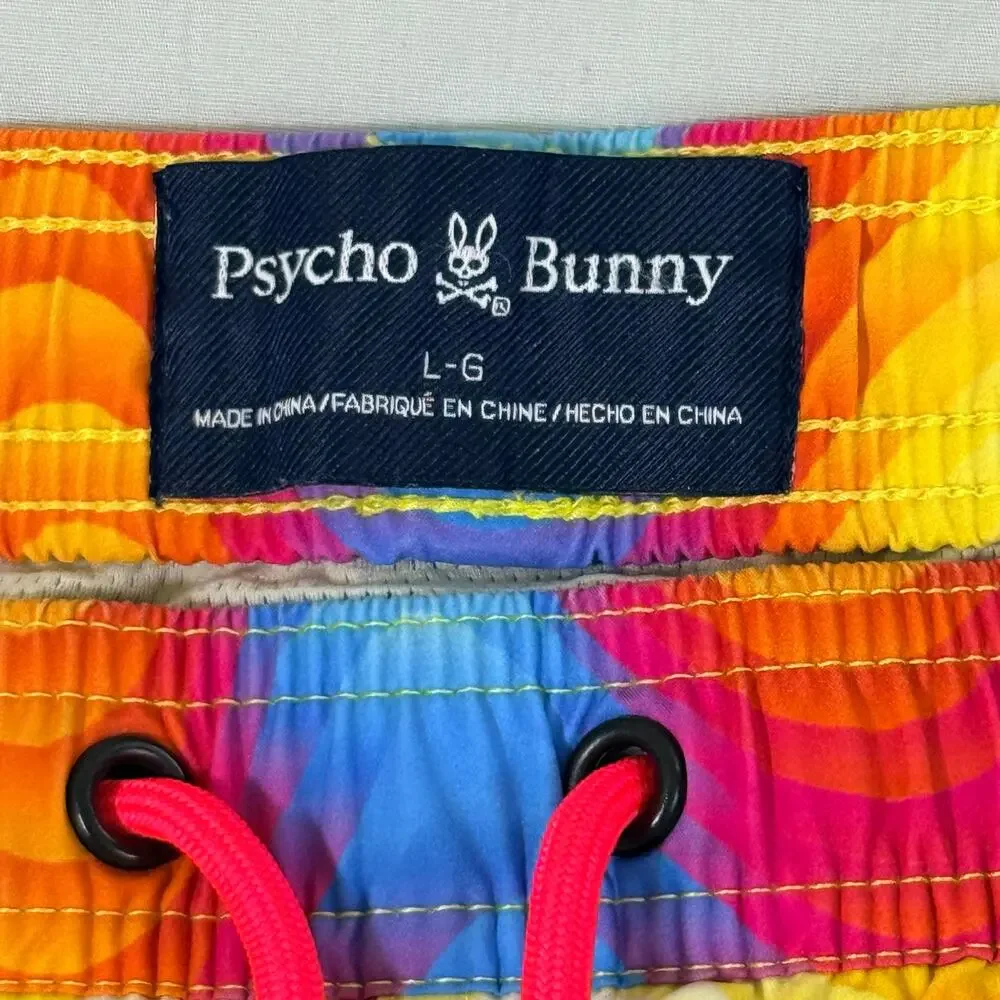 Psycho Bunny Mens Large Wave Print Swim Trunks Psychedelic Board Shorts L